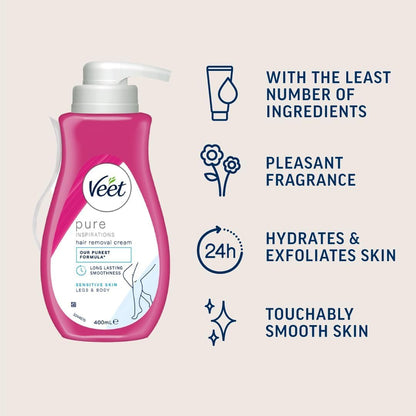 Veet Pure Legs & Body Hair Removal Cream 800ml (2 x 400ml) – Sensitive Skin